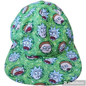 Rick & Morty Snapback Cap Green Adjustable One Size AOP All Over Print EUC